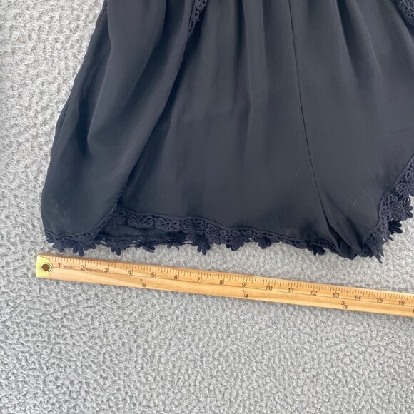 ASTR Romper Womens Medium Black Surplice Neck Long Sleeves Lace Shorts Blouse - Picture 11 of 12